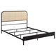Ammy Queen Bed Radio Weave Headboard Brown Faux Rattan Black Metal