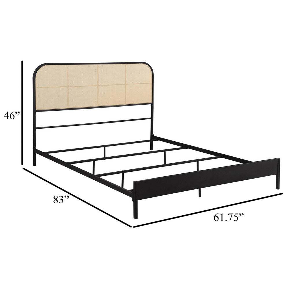 Ammy Queen Bed Radio Weave Headboard Brown Faux Rattan Black Metal