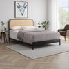 Ammy Queen Bed, Radio Weave Headboard, Brown Faux Rattan, Black Metal