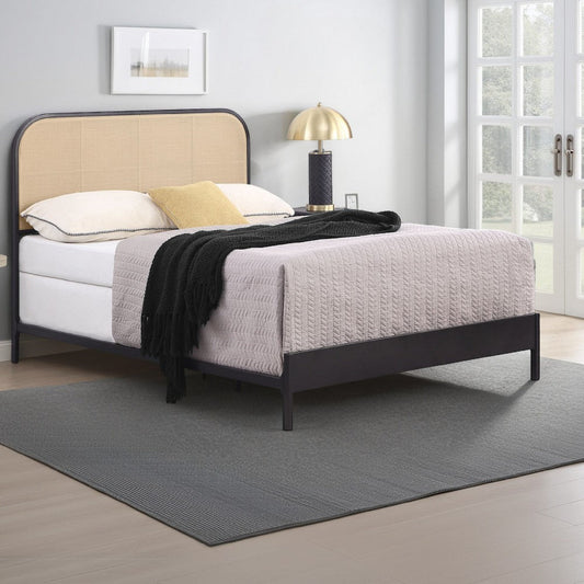 Ammy Full Bed, Radio Weave Headboard, Brown Faux Rattan, Black Metal