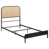 Ammy Twin Bed, Radio Weave Headboard, Brown Faux Rattan, Black Metal