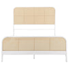 Lanie Queen Bed with Brown Open Cane Webbing Faux Rattan White Metal