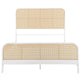 Lanie Queen Bed with Brown Open Cane Webbing Faux Rattan White Metal
