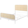 Lanie Queen Bed with Brown Open Cane Webbing Faux Rattan White Metal