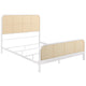 Lanie Queen Bed with Brown Open Cane Webbing Faux Rattan White Metal