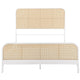 Lanie King Bed with Brown Open Cane Webbing Faux Rattan White Metal