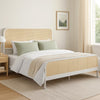 Lanie King Bed with Brown Open Cane Webbing Faux Rattan, White Metal