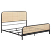 Lanie King Bed with Brown Open Cane Webbing Faux Rattan, Black Metal
