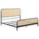 Lanie King Bed with Brown Open Cane Webbing Faux Rattan, Black Metal
