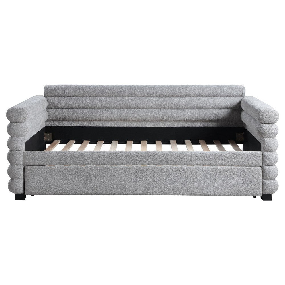 Ricia Twin Daybed with Twin Trundle Layer Bolster Design Gray Boucle