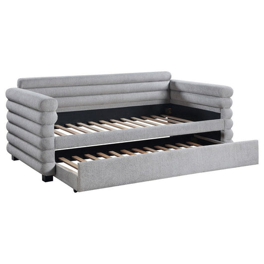 Ricia Twin Daybed with Twin Trundle, Layer Bolster Design, Gray Boucle