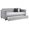 Ricia Twin Daybed with Twin Trundle Layer Bolster Design Gray Boucle