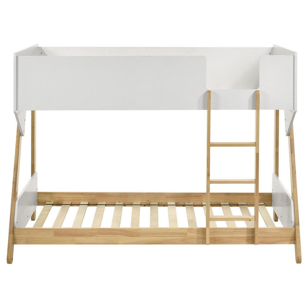 Wren Low-Profile Twin Bunk Bed with Guardrails White-Natural Wood BM329269