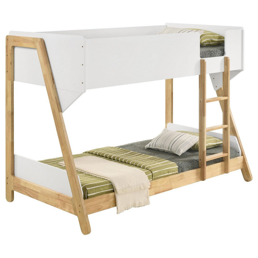 Wren Low-Profile Twin Bunk Bed with Guardrails White-Natural Wood BM329269