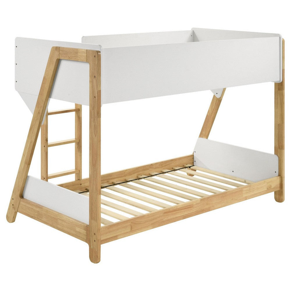 Wren Low-Profile Twin Bunk Bed with Guardrails White-Natural Wood BM329269