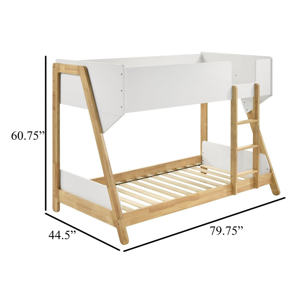 Wren Low-Profile Twin Bunk Bed with Guardrails White-Natural Wood BM329269