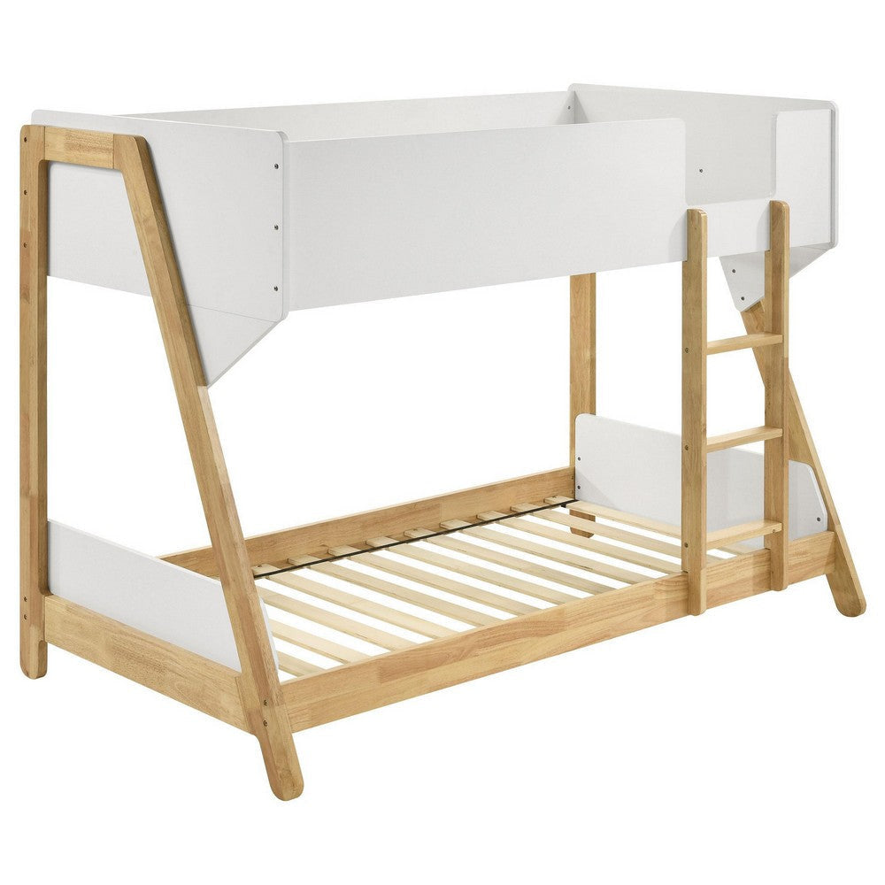 Wren Low-Profile Twin Bunk Bed with Guardrails White-Natural Wood BM329269