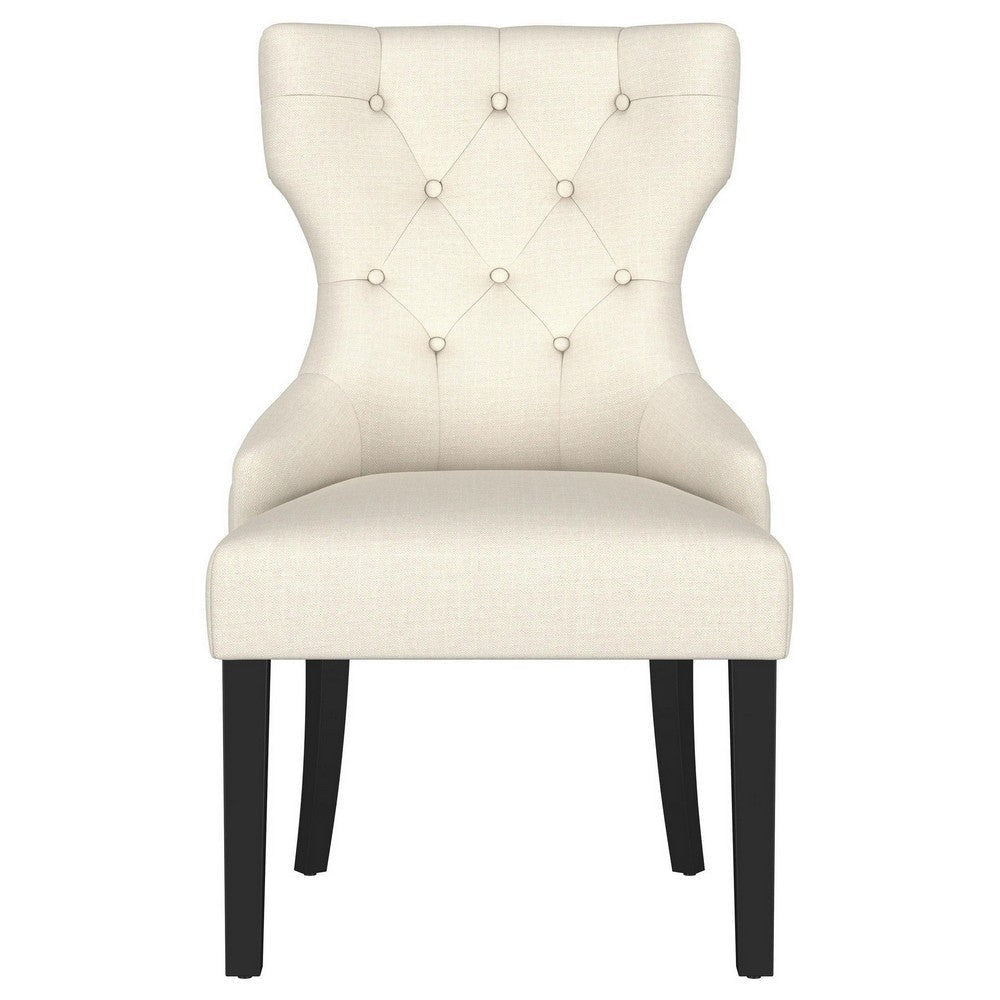 Aney Dining Side Chair Curved Barrel Design Beige Fabric Black Wood