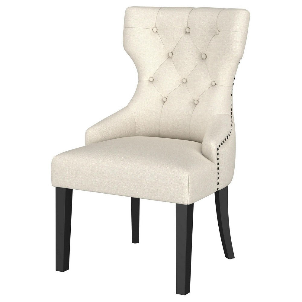Aney Dining Side Chair Curved Barrel Design Beige Fabric Black Wood