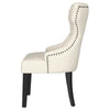 Aney Dining Side Chair Curved Barrel Design Beige Fabric Black Wood