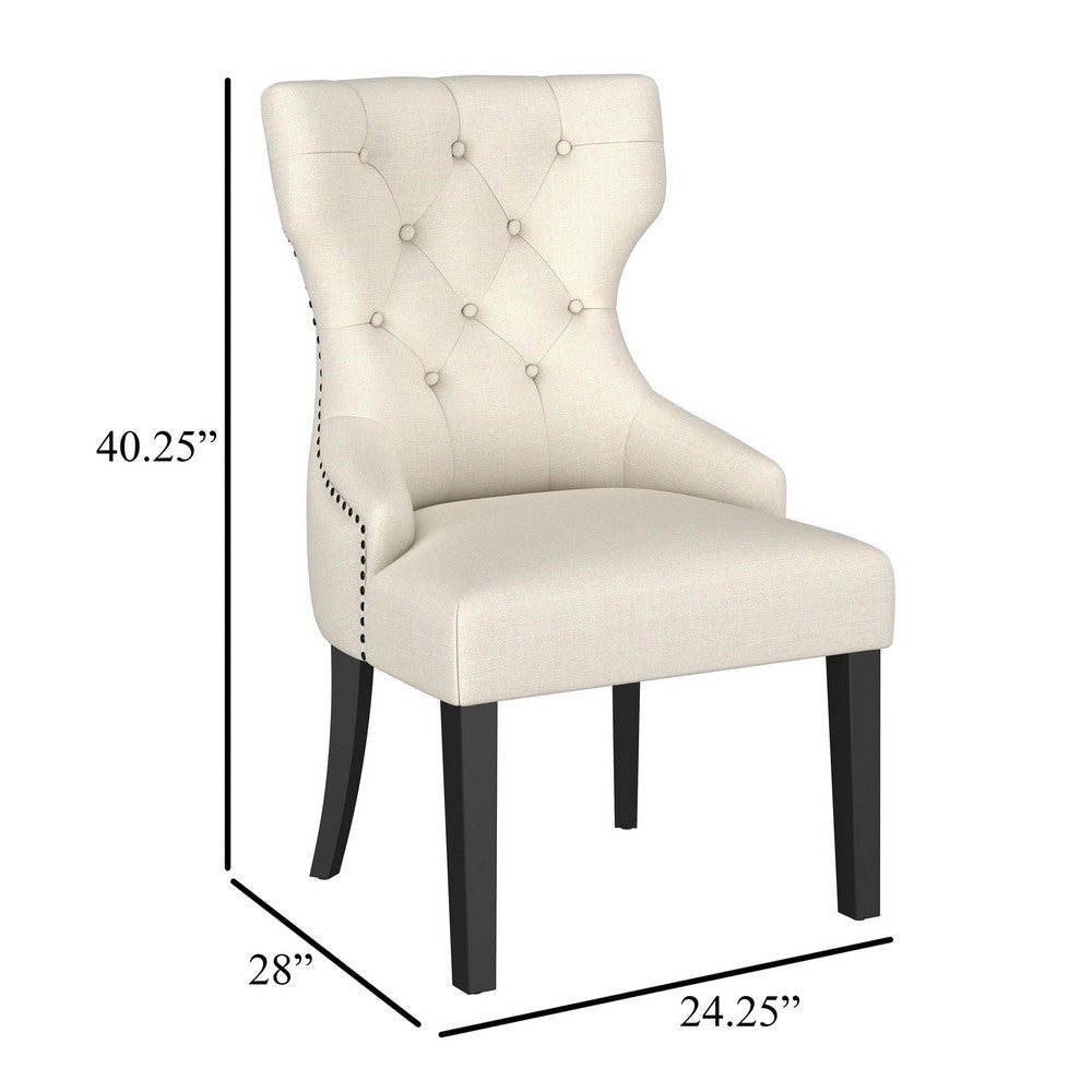 Aney Dining Side Chair Curved Barrel Design Beige Fabric Black Wood