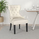 Aney Dining Side Chair, Curved Barrel Design, Beige Fabric, Black Wood