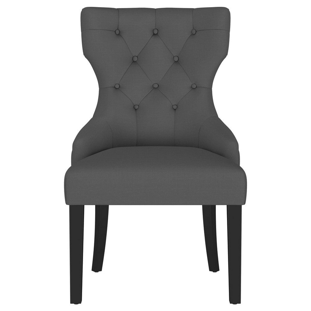 Aney Dining Side Chair Curved Barrel Design Gray Fabric Black Wood