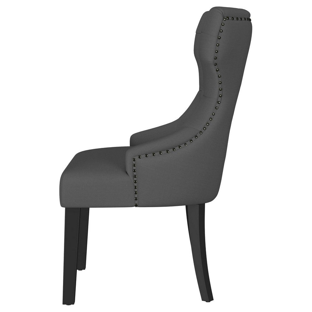 Aney Dining Side Chair Curved Barrel Design Gray Fabric Black Wood
