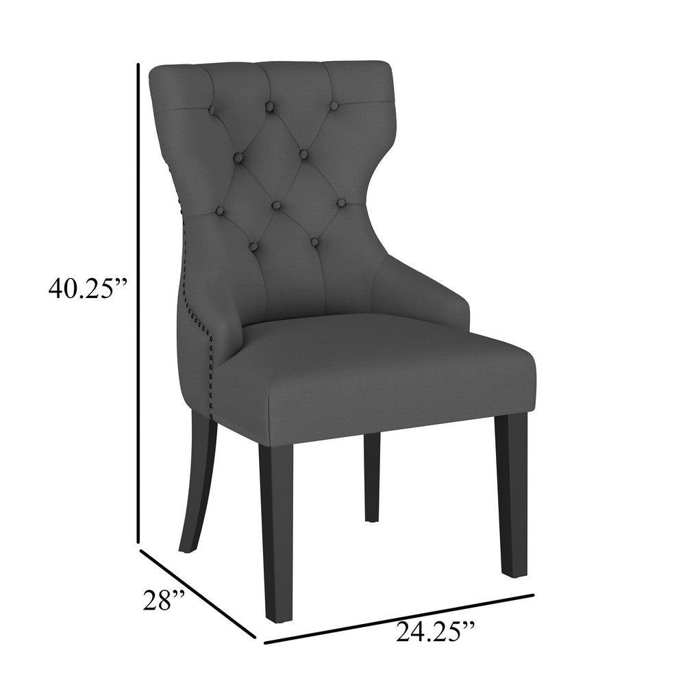 Aney Dining Side Chair Curved Barrel Design Gray Fabric Black Wood