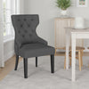 Aney Dining Side Chair, Curved Barrel Design, Gray Fabric, Black Wood