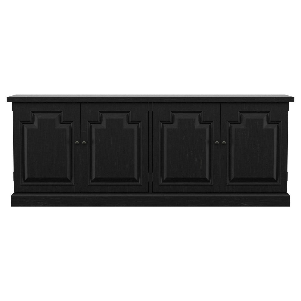 Som Dining Sideboard Buffet 4 Carved Doors Classic Black Pine Wood BM329273