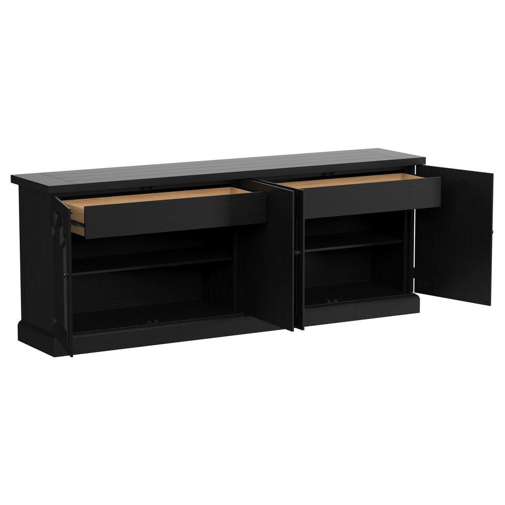 Som Dining Sideboard Buffet 4 Carved Doors Classic Black Pine Wood BM329273