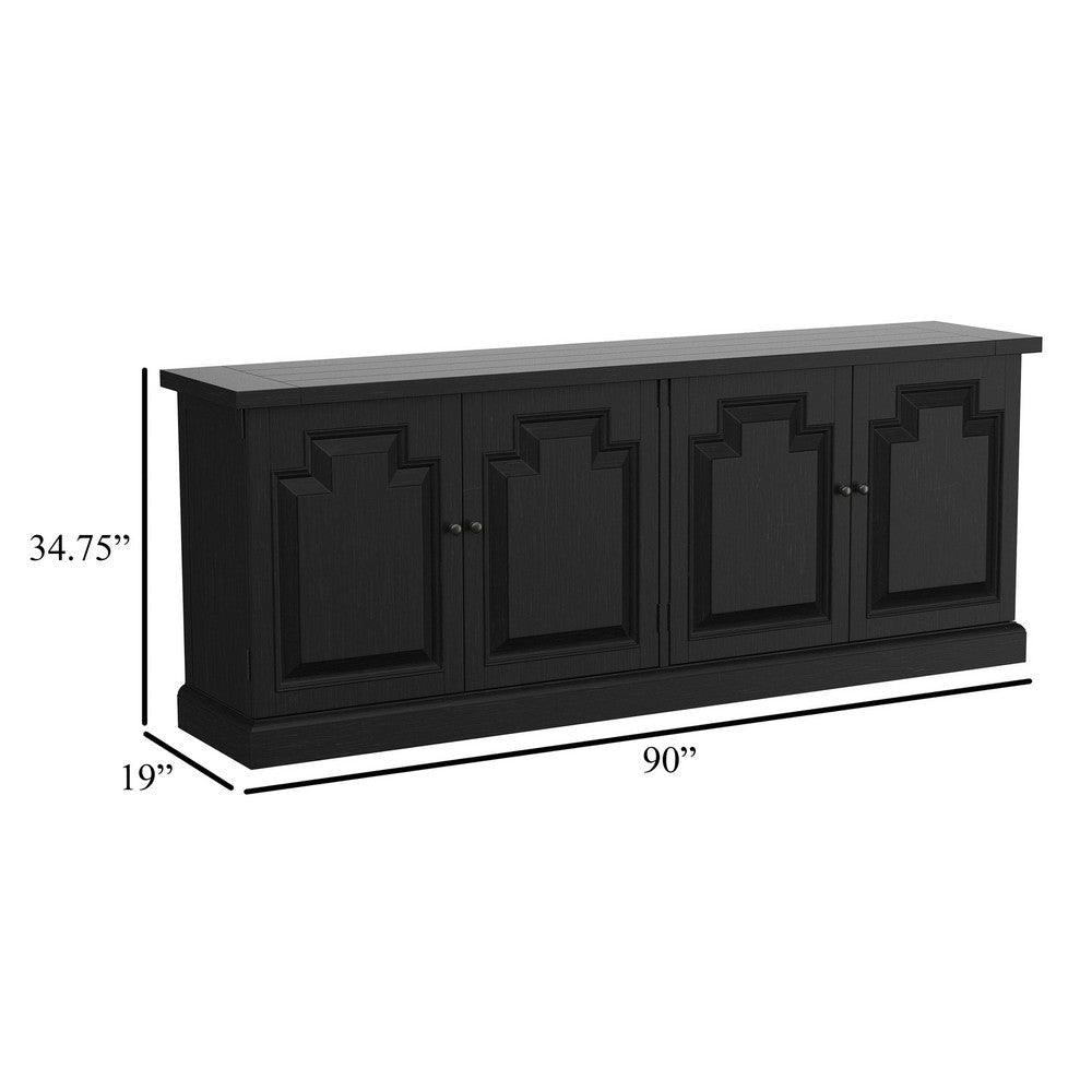 Som Dining Sideboard Buffet 4 Carved Doors Classic Black Pine Wood BM329273