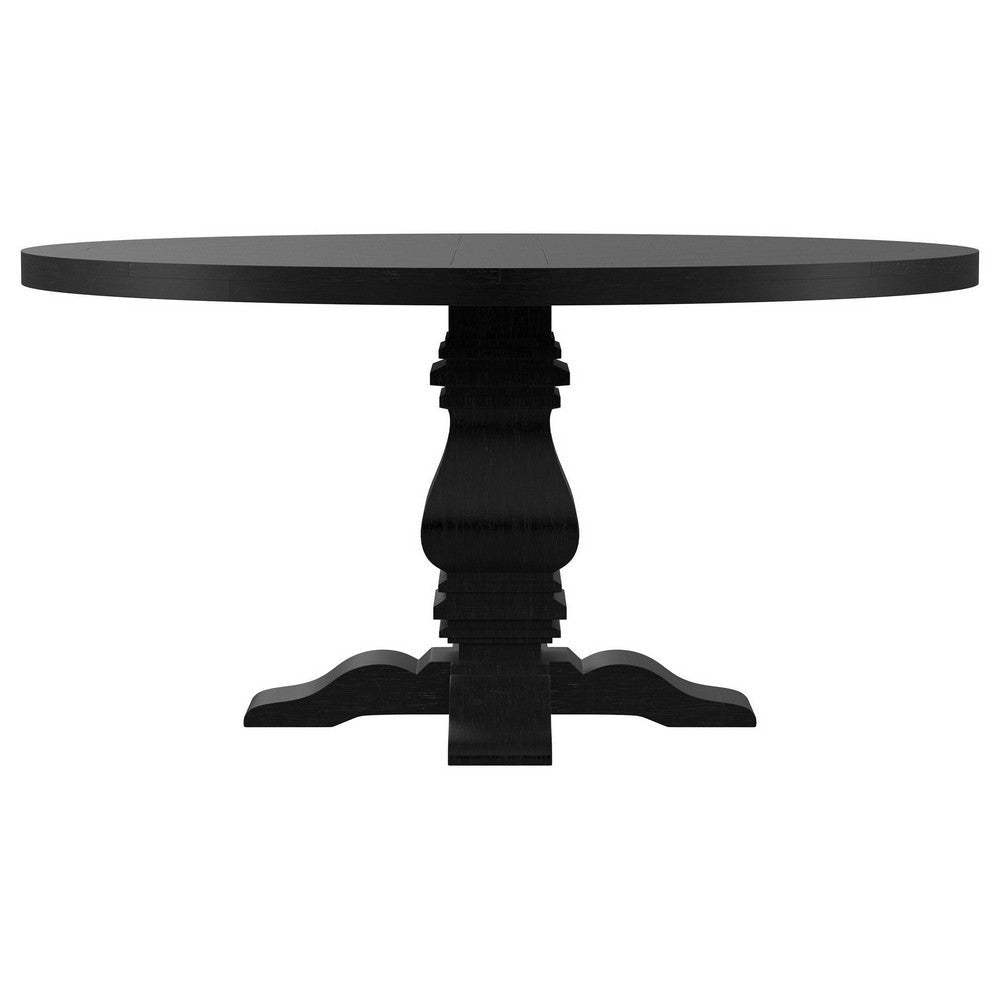 Som Dining Table with Pedestal Base Antique Style Black 60 Inch Round BM329274