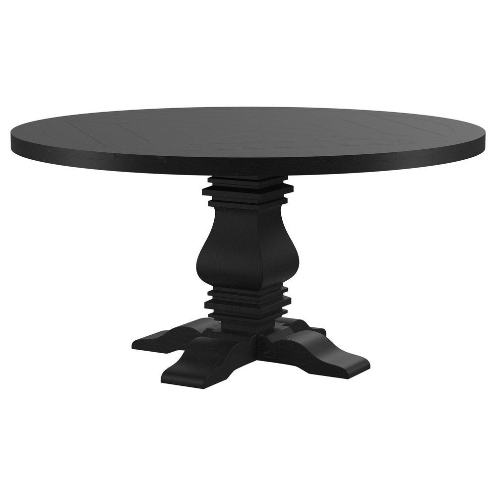 Som Dining Table with Pedestal Base Antique Style Black 60 Inch Round BM329274