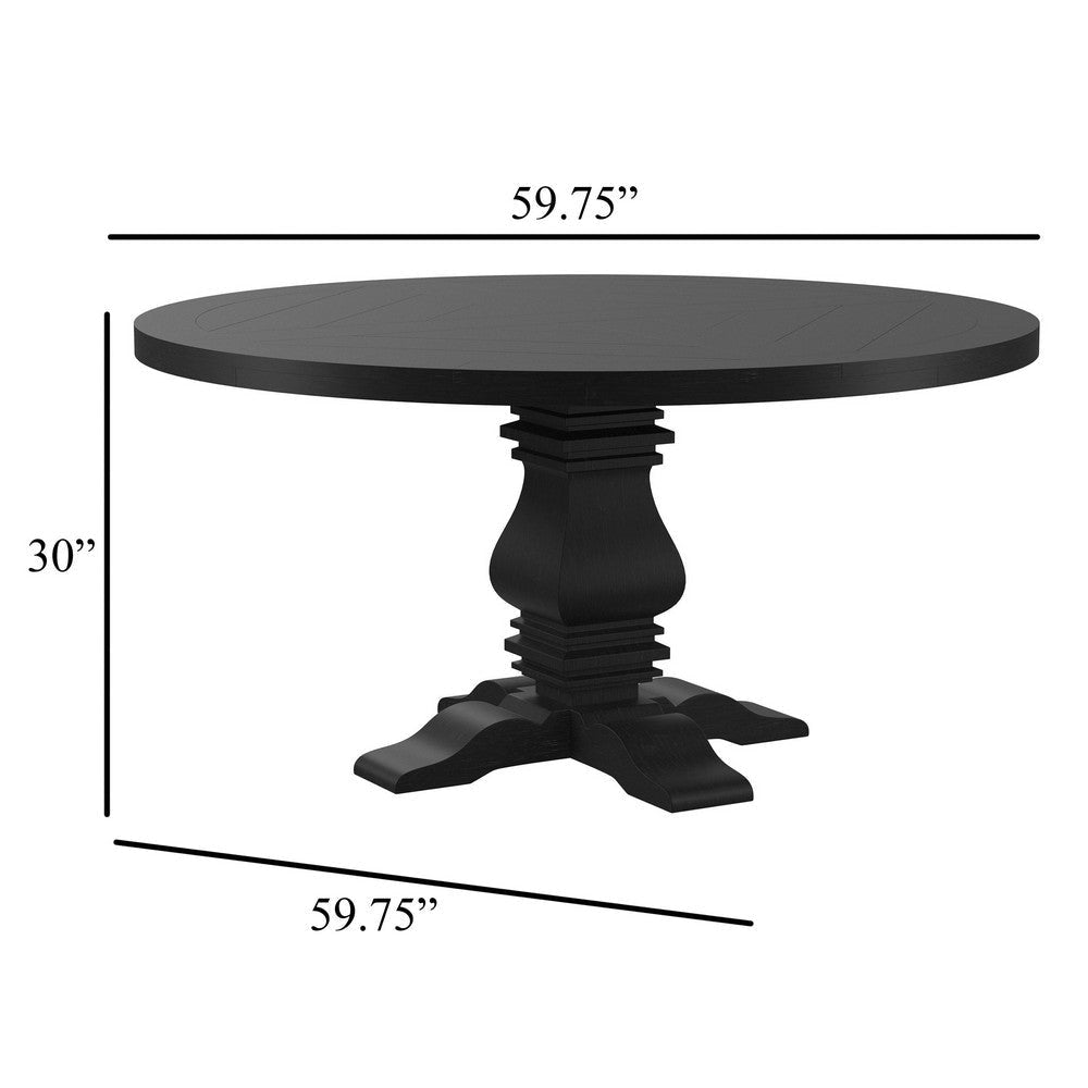 Som Dining Table with Pedestal Base Antique Style Black 60 Inch Round BM329274