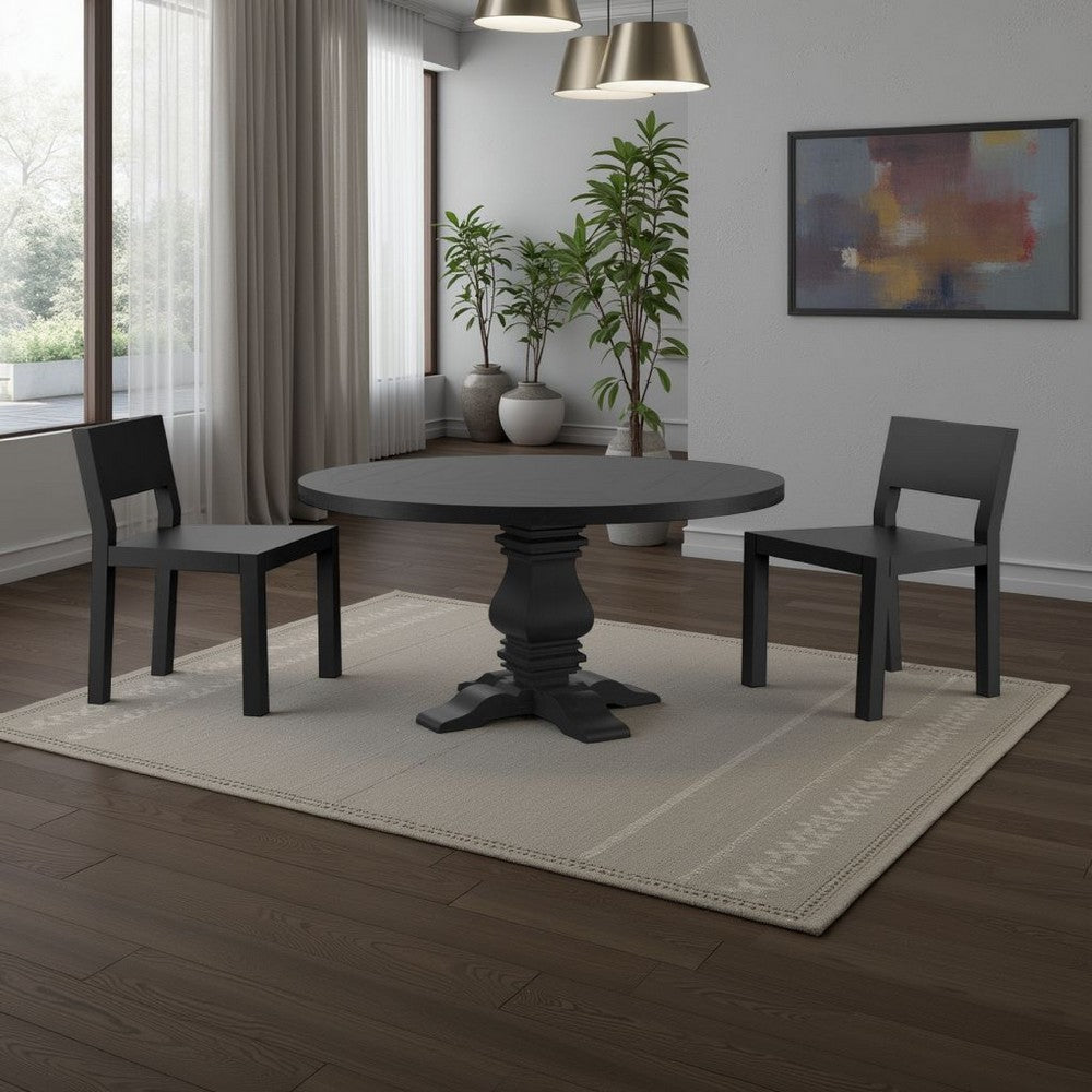 Som Dining Table with Pedestal Base, Antique Style Black 60 Inch Round