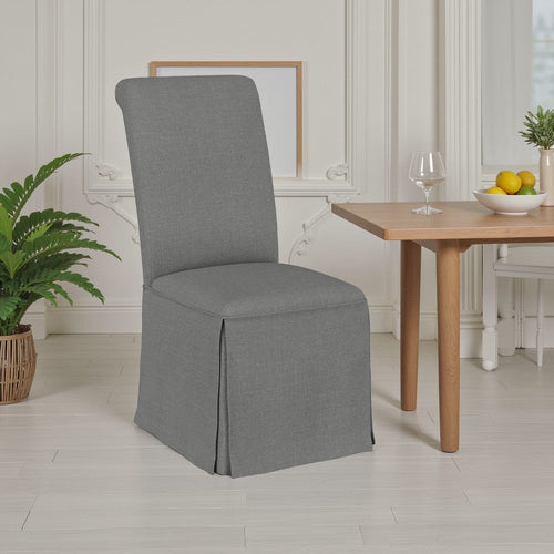 Shaw Dining Chair Set of 2, Tall Rolled Back and Skirted Base, Gray