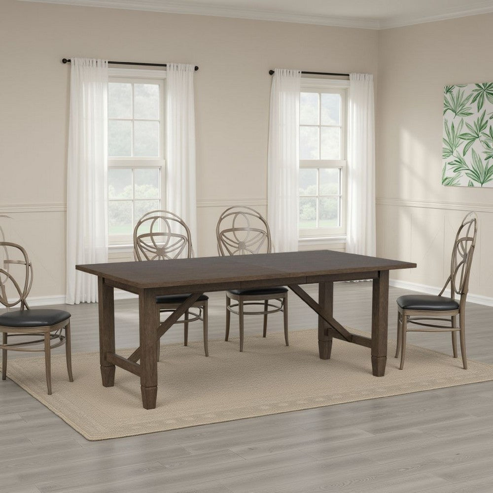 Andy Dining Table, Removable Leaf, Rectangular Brown Wood 76-94 Inch