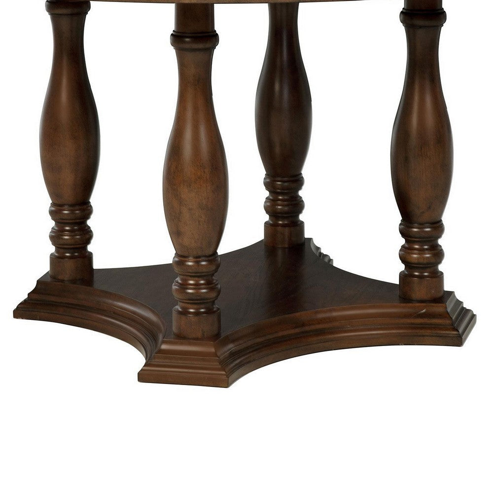 Monta Round Dining Table Turned Legs and Shelf Brown Wood 60 Inch BM329284