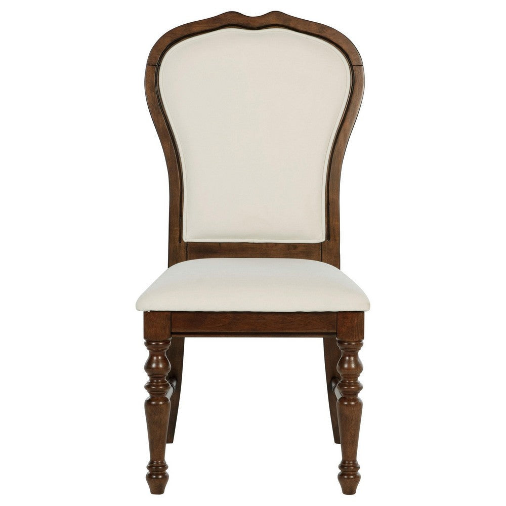 Monta Dining Side Chair Set of 2 Classic Brown Wood Ivory Fabric BM329285