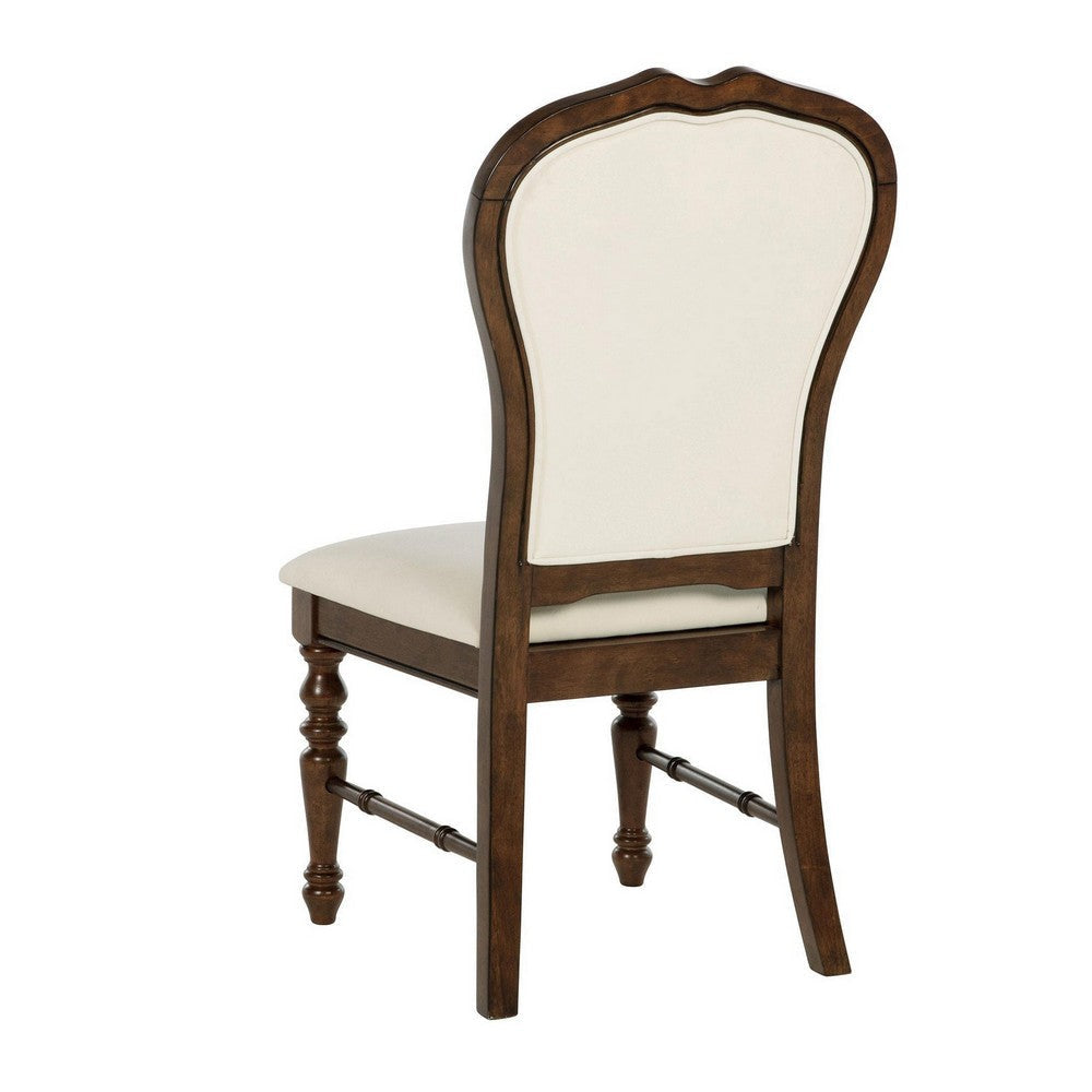 Monta Dining Side Chair Set of 2 Classic Brown Wood Ivory Fabric BM329285