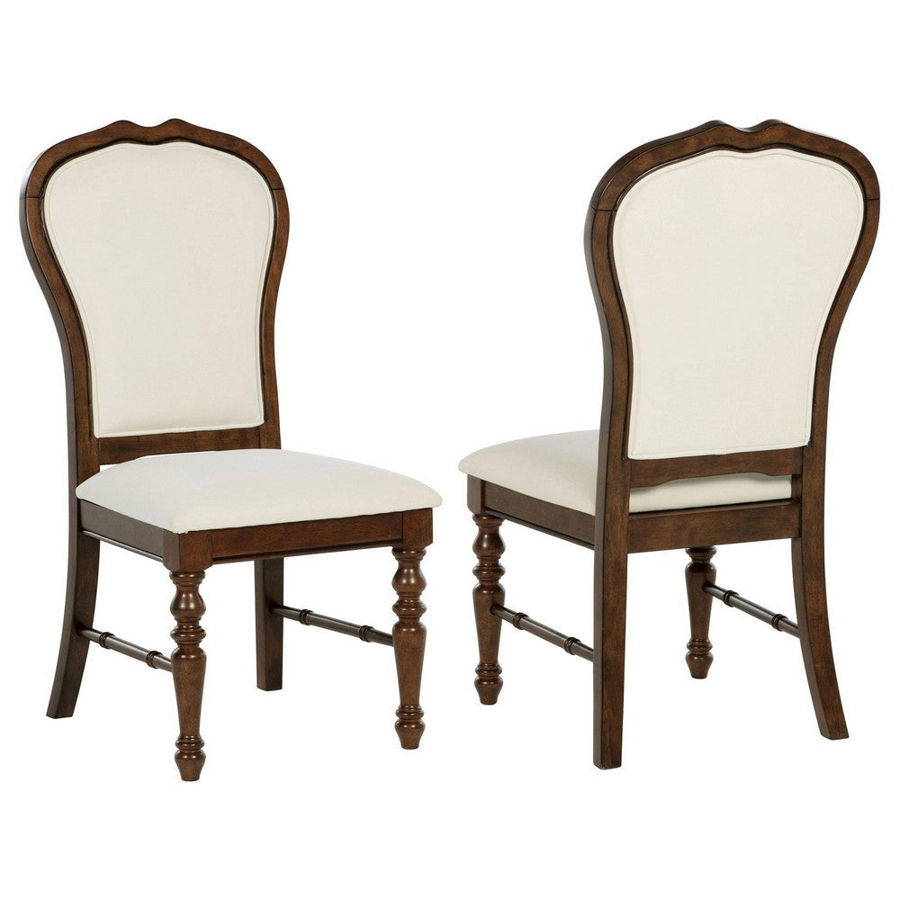 Monta Dining Side Chair Set of 2 Classic Brown Wood Ivory Fabric BM329285