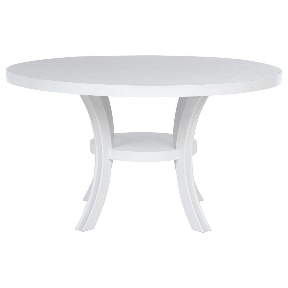 Judy Round Dining Table with Shelf and Flared Legs White Wood 54 Inch BM329286