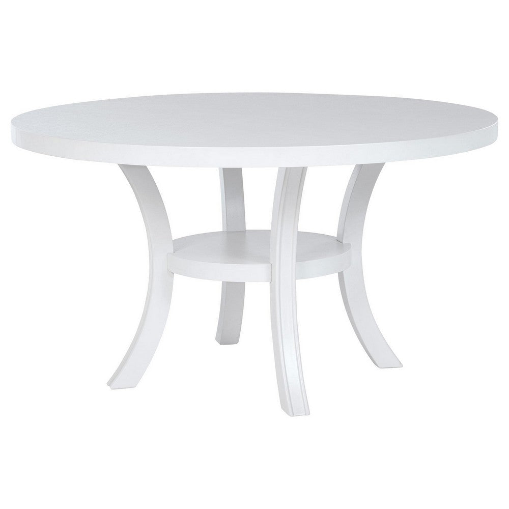 Judy Round Dining Table with Shelf and Flared Legs White Wood 54 Inch BM329286