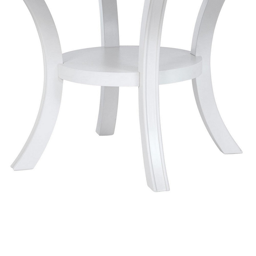 Judy Round Dining Table with Shelf and Flared Legs White Wood 54 Inch BM329286