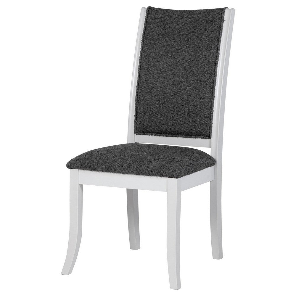 Judy Dining Side Chair Set of 2 Flared Legs White Wood Gray Fabric BM329287