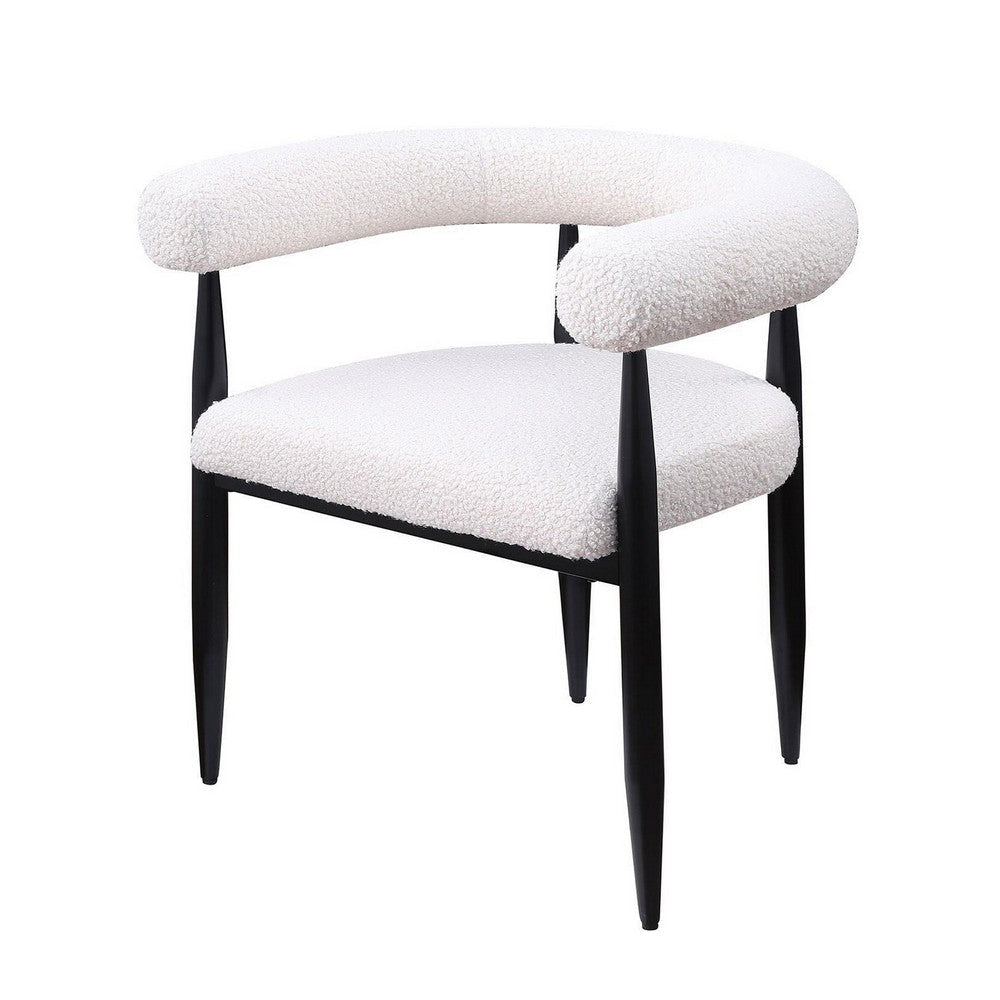 Noris Dining Chair Set of 2 White Fabric C-Shaped Back Black Metal BM329288