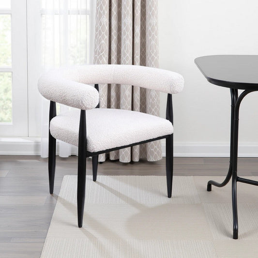 Noris Dining Chair Set of 2, White Fabric C-Shaped Back, Black Metal