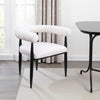 Noris Dining Chair Set of 2, White Fabric C-Shaped Back, Black Metal